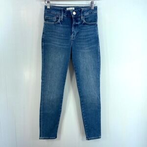 Frame Le One Skinny Crop Blue Denim Jeans in Sapphire Womens 0